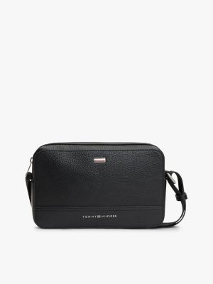 black crossbody-reportertasche mit tommy-tape-emblem für herren - tommy hilfiger