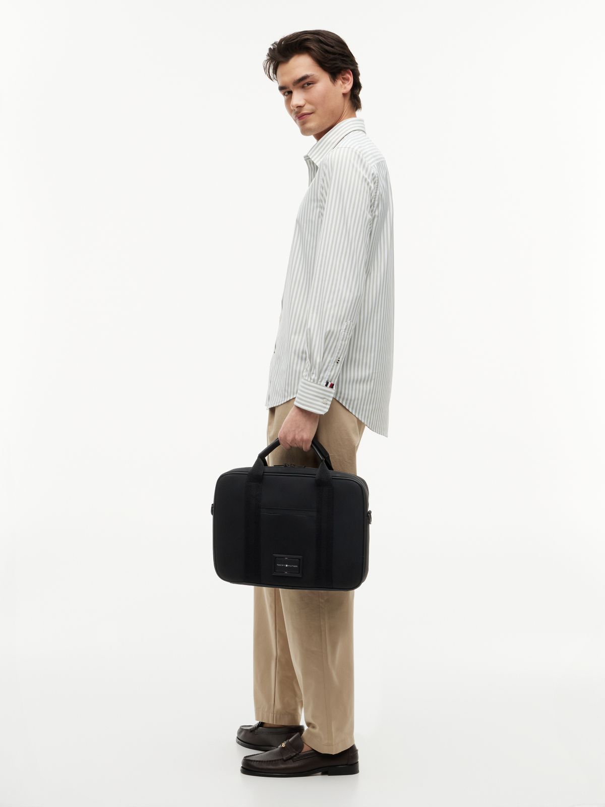 Textile Logo Patch Laptop Bag — Black