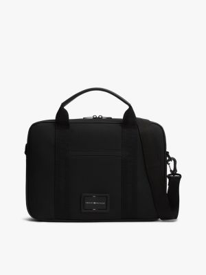 black laptoptasche aus textil mit logo-patch für herren - tommy hilfiger