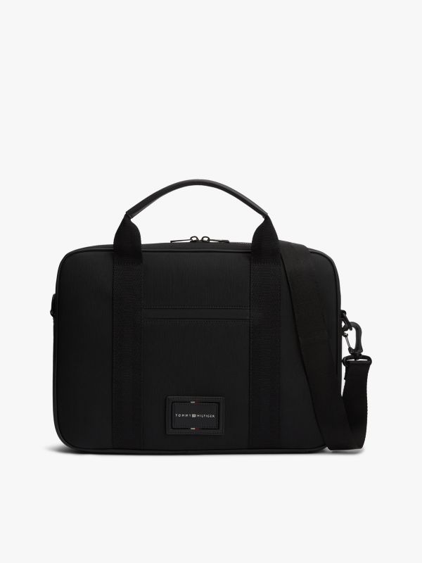 Textile Logo Patch Laptop Bag — Black