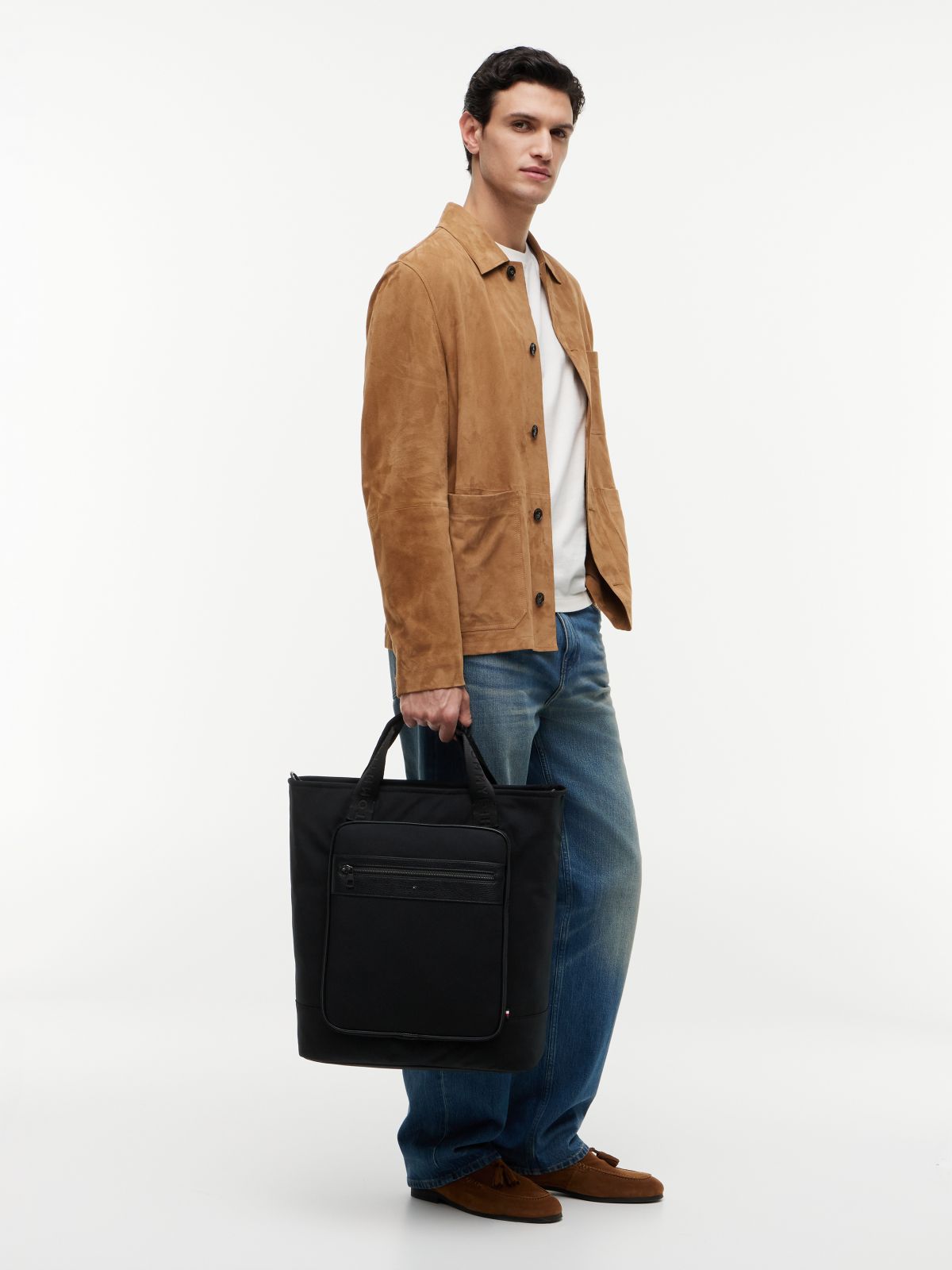 Textile Crossbody Tote Bag — Black