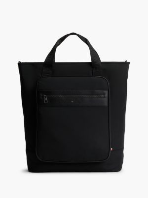 bolso tote con mezcla de texturas y logo black de hombres tommy hilfiger