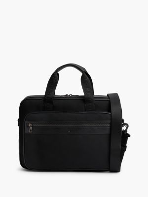 black crossbody-laptop-tasche mit strukturmix für herren - tommy hilfiger