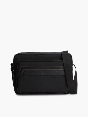 black logo mixed texture crossbody messenger bag for men tommy hilfiger