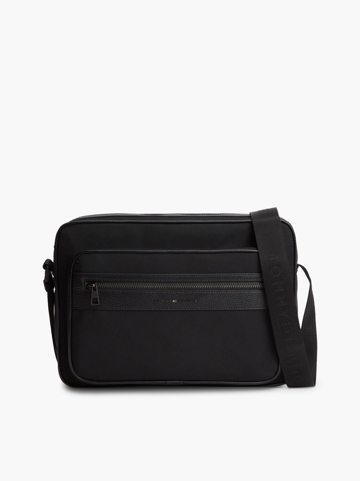 Textile Crossbody Messenger Bag — Black