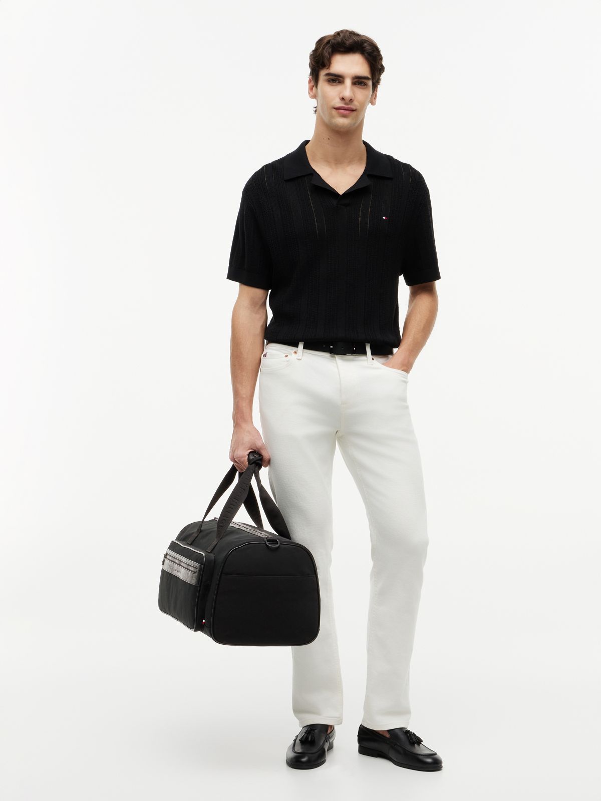 Logo Mixed Texture Duffel Bag — Black