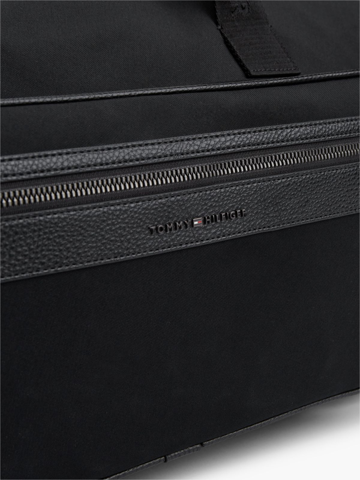 Logo Mixed Texture Duffel Bag — Black