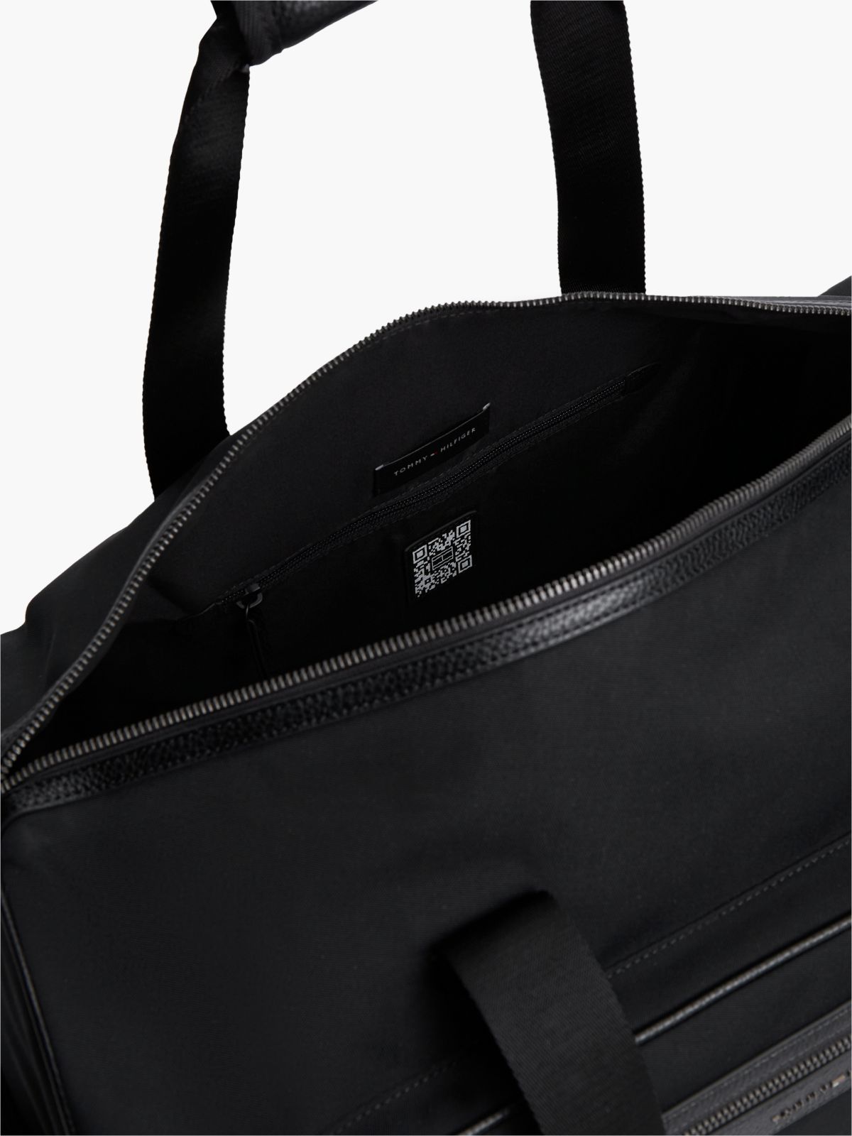 Logo Mixed Texture Duffel Bag — Black