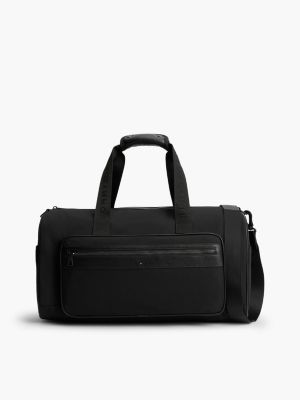 black logo mixed texture duffel bag for men tommy hilfiger