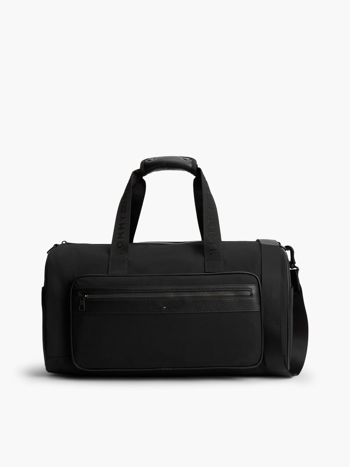 Logo Mixed Texture Duffel Bag — Black