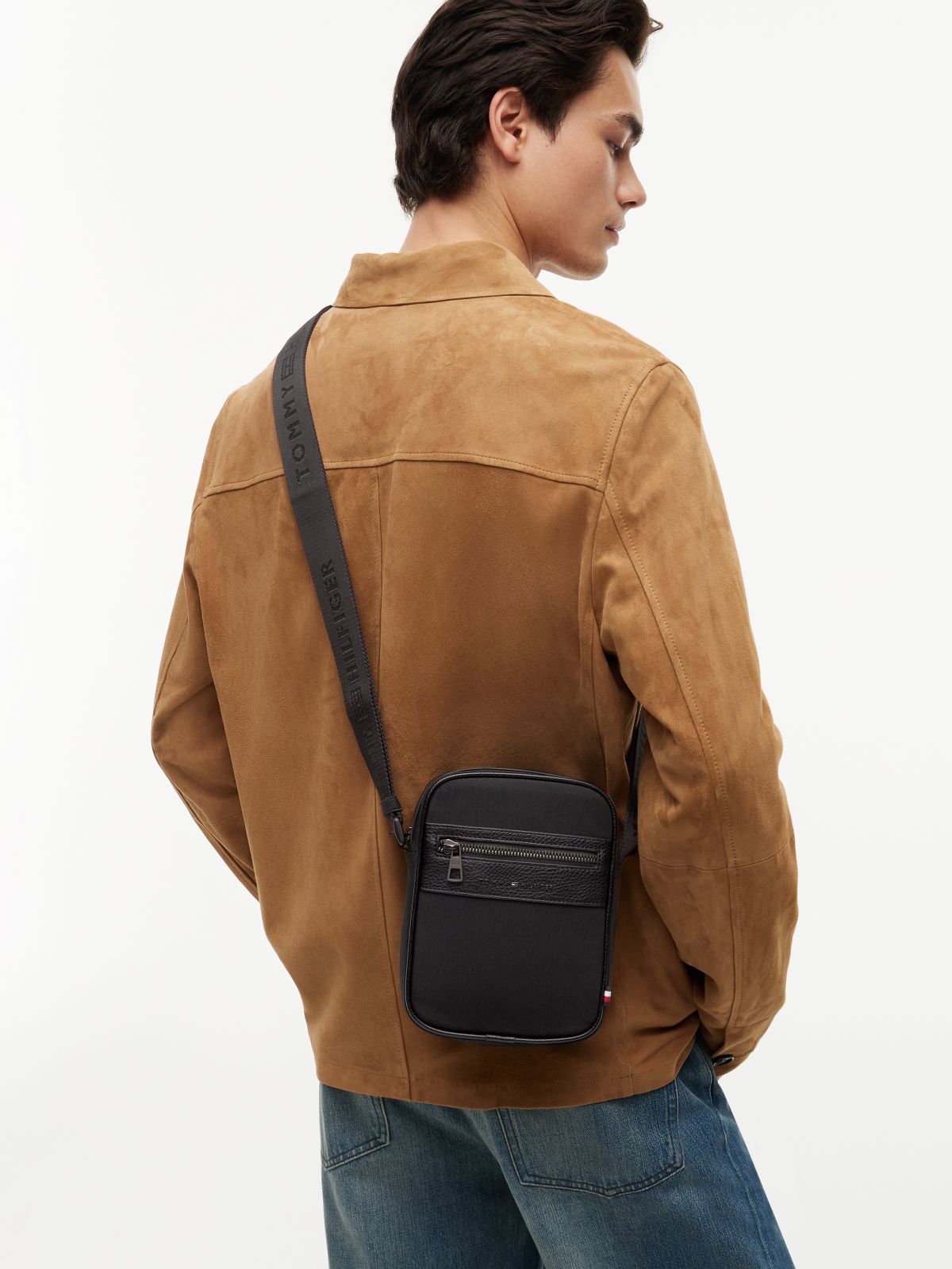 Water Resistant Mini Crossbody Reporter Bag — Black
