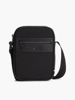 borsa reporter con tracolla e mix di texture black da uomini tommy hilfiger
