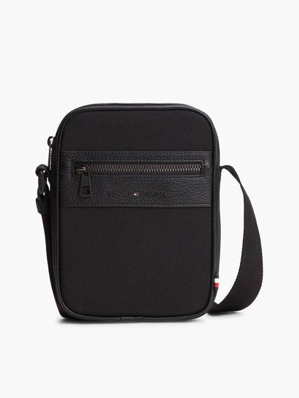 Water Resistant Mini Crossbody Reporter Bag — Black