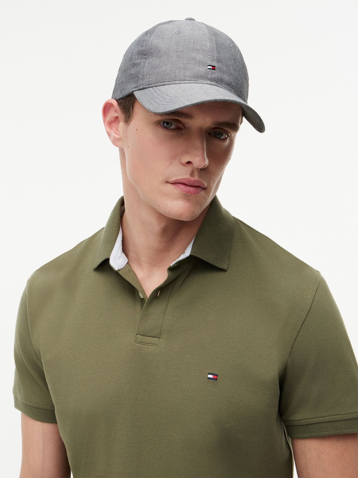 Hilfiger Flag Embroidery Chambray Baseball Cap — Grey