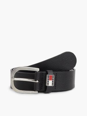 black pasek skórzany ryan z plakietką z logo dla mężczyźni - tommy jeans