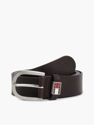 brown ryan logo plaque leather belt for men tommy jeans