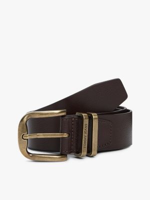 ceinture otis en cuir à boucle brossée brown pour hommes tommy jeans