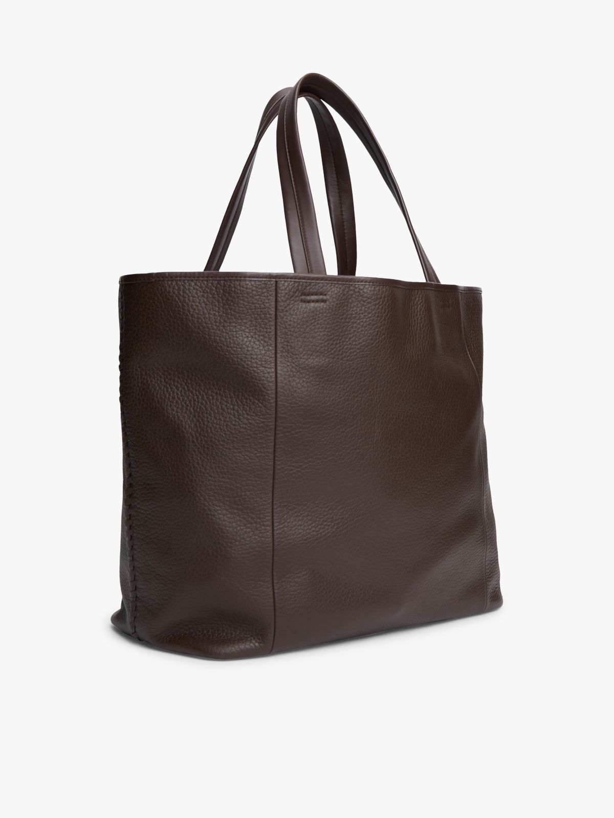 Logo Patch Leather Tote Bag — Brown