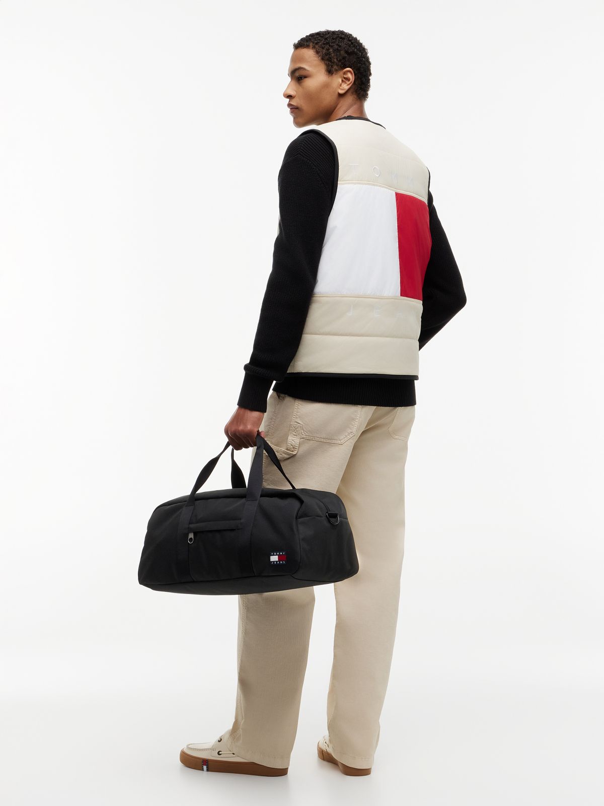 Essential Repeat Logo Textile Duffel Bag — Black