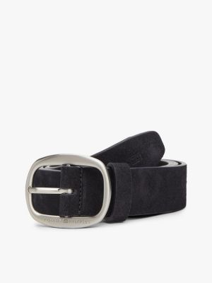 blue oval buckle debossed suede belt for men tommy hilfiger