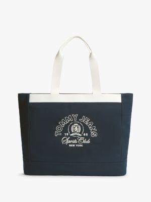 blue logo embroidery tote bag for men tommy jeans