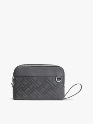 pochette modern à motif drapeau gaufré grey pour hommes tommy hilfiger