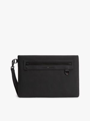 black tonal metal logo pouch for men tommy hilfiger