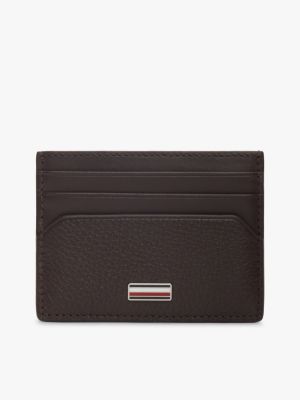 porte-cartes en cuir à plaque emblématique brown pour hommes tommy hilfiger