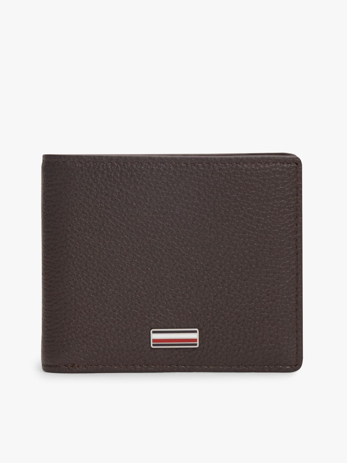 Leather Signature Plaque Bifold Wallet — Brown