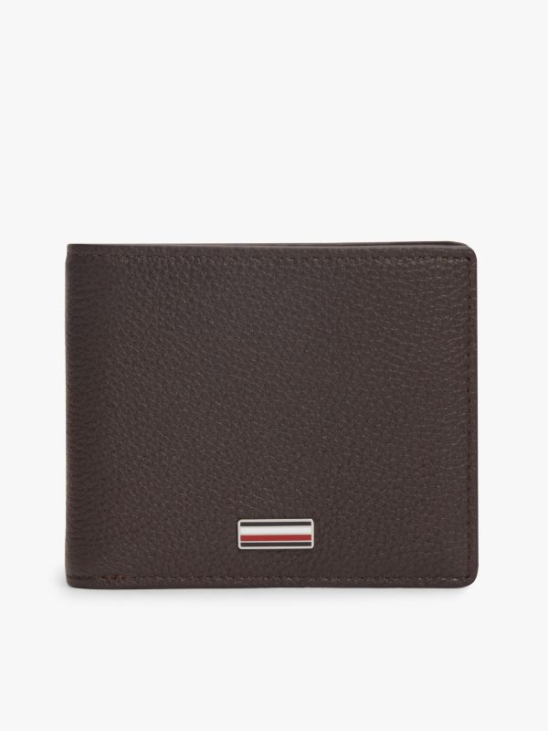 Leather Signature Plaque Bifold Wallet — Brown