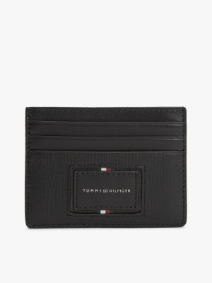 porte-cartes en cuir finition grain caviar black pour hommes tommy hilfiger