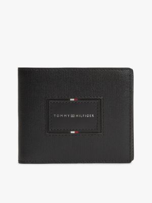 portefeuille deux volets en cuir finition grain caviar black pour hommes tommy hilfiger