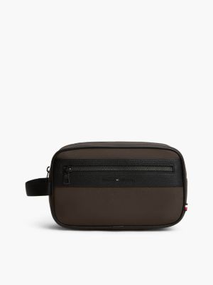brown water resistant zip washbag for men tommy hilfiger