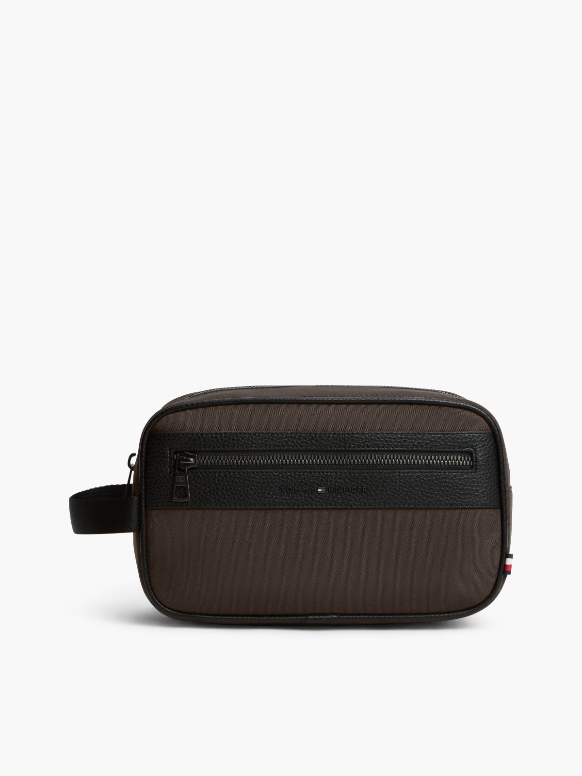 Water Resistant Zip Washbag — Brown