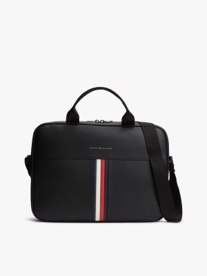 maletín para portátil con bandolera y cinta distintiva black de hombres tommy hilfiger