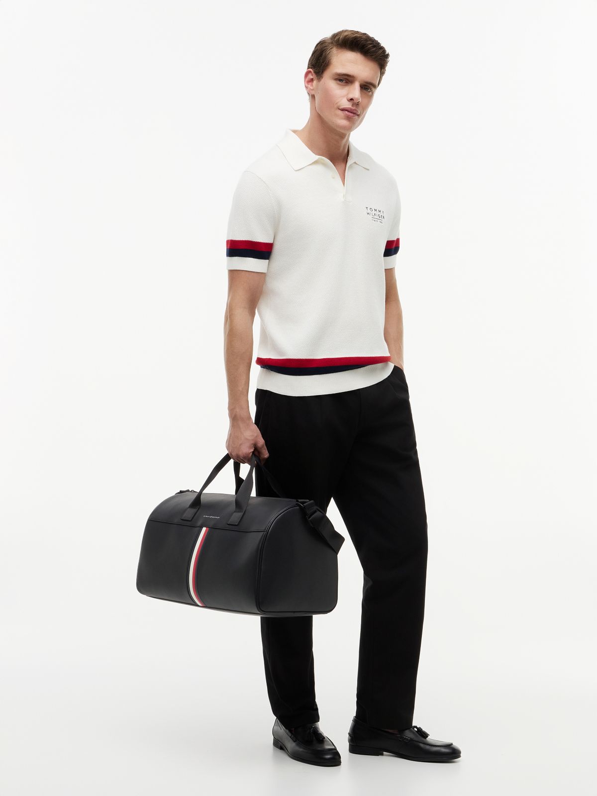 Metallic Logo Signature Tape Duffel Bag — Black