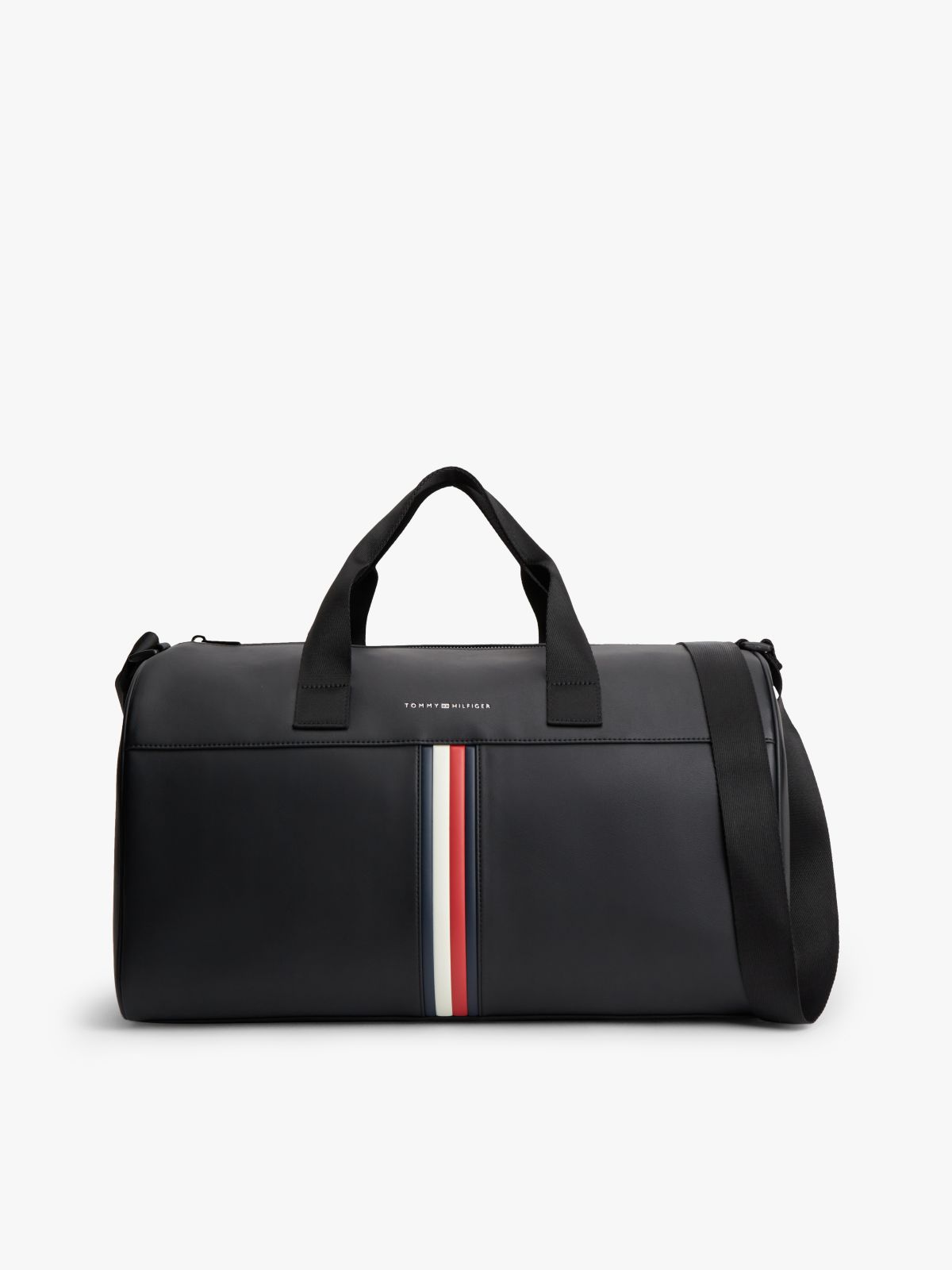 Metallic Logo Signature Tape Duffel Bag — Black