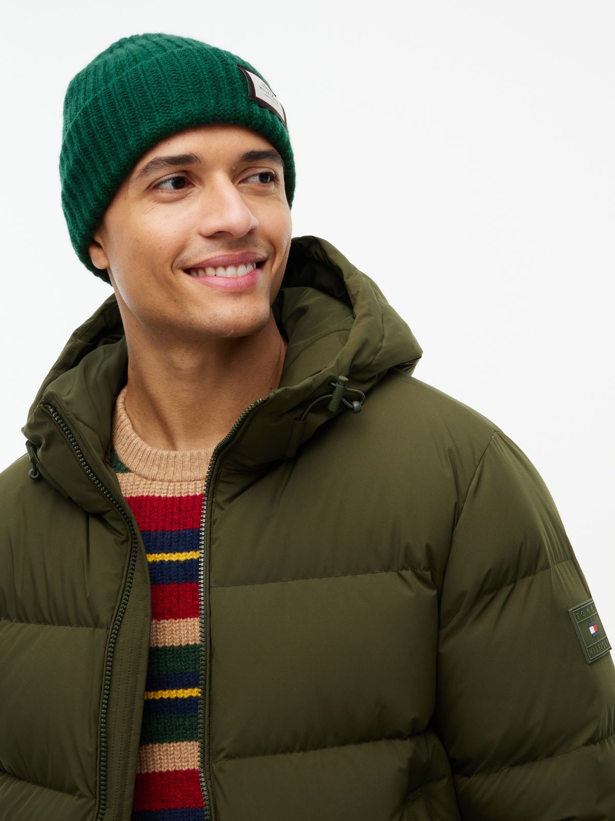 Pure Wool Chunky Rib-Knit Beanie — Green
