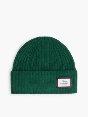 bonnet épais côtelé en pure laine green pour hommes tommy hilfiger