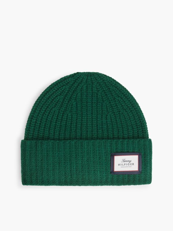 Pure Wool Chunky Rib-Knit Beanie — Green