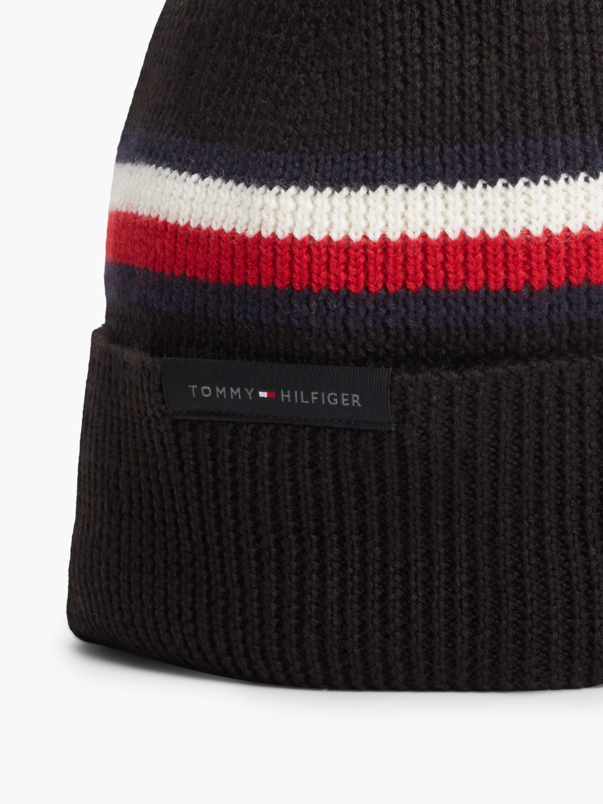 Wool Blend Global Stripe Beanie — Black