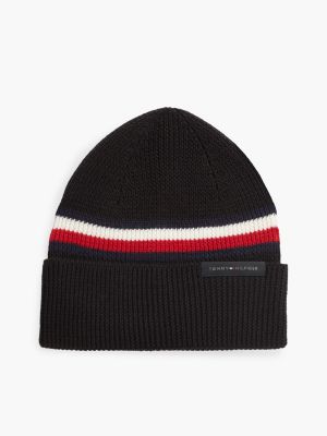black wool blend global stripe beanie for men tommy hilfiger