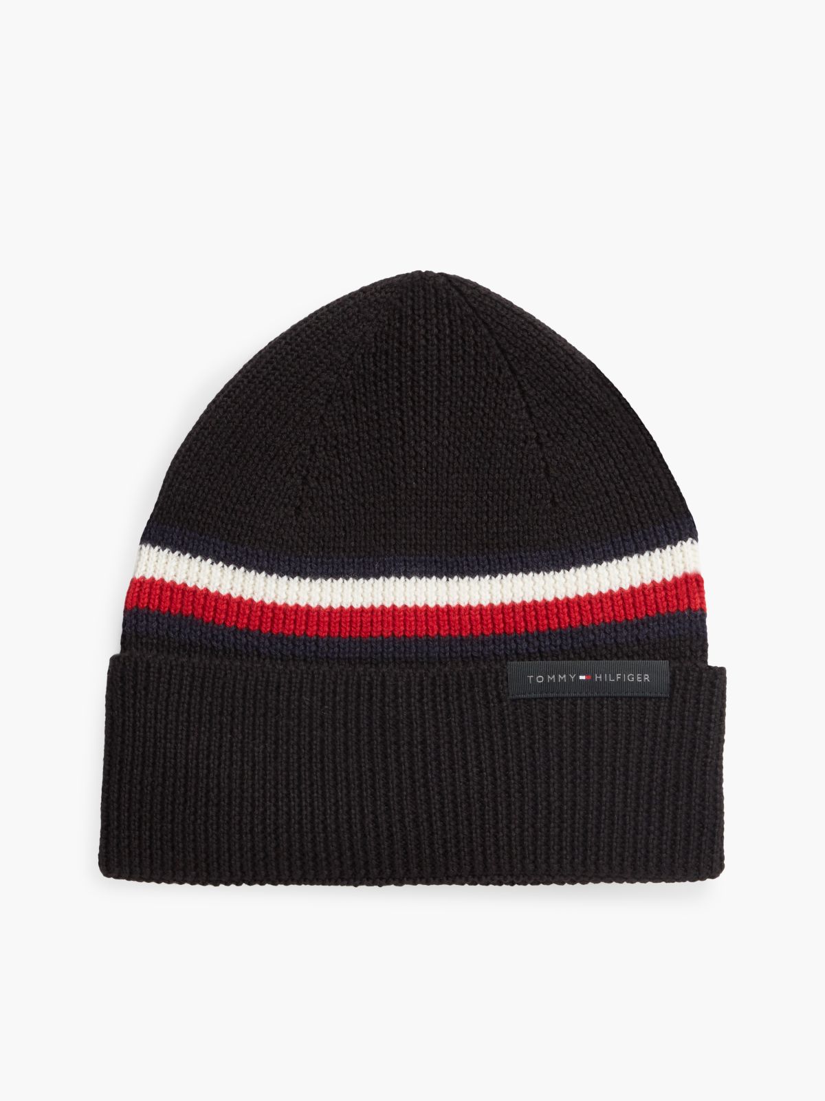 Wool Blend Global Stripe Beanie — Black