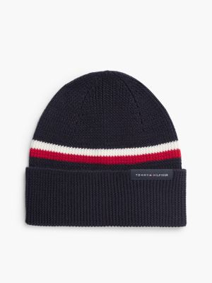blue wool blend global stripe beanie for men tommy hilfiger
