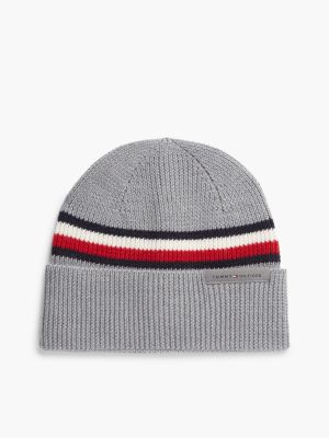 grey wool blend global stripe beanie for men tommy hilfiger