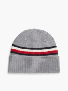 Wool Blend Global Stripe Beanie — Grey 1