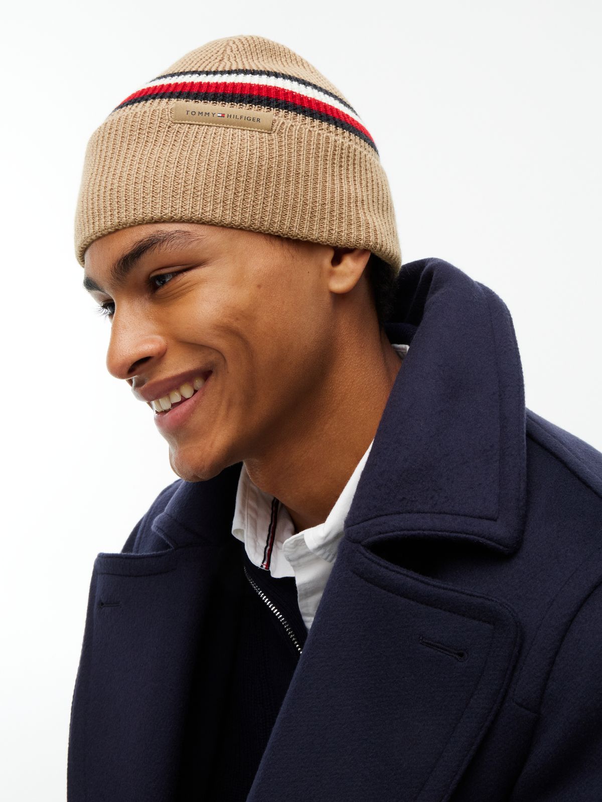 Wool Blend Global Stripe Beanie — Khaki
