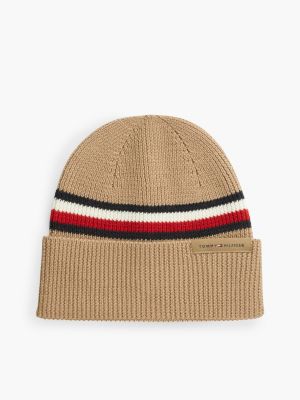 khaki wool blend global stripe beanie for men tommy hilfiger