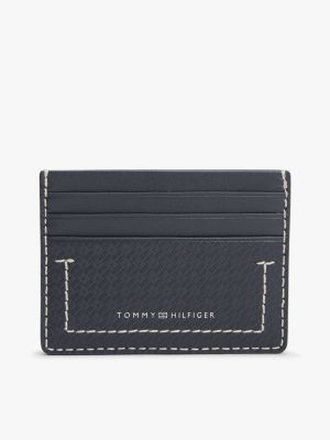 porte-cartes en cuir à motif drapeau gaufré blue pour hommes tommy hilfiger