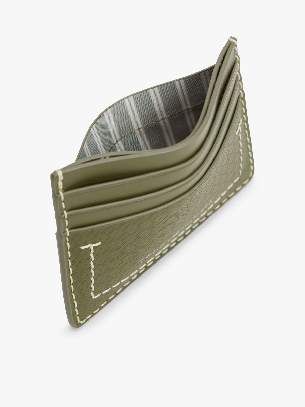 Embossed Flag Leather Credit Card Holder — Green